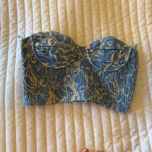 Zara Blue and Cream Smocked Crop Top